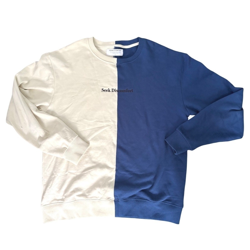 Seek Discomfort Yes Theory Split Crewneck Sweatshirt Large Colorblock Pullover